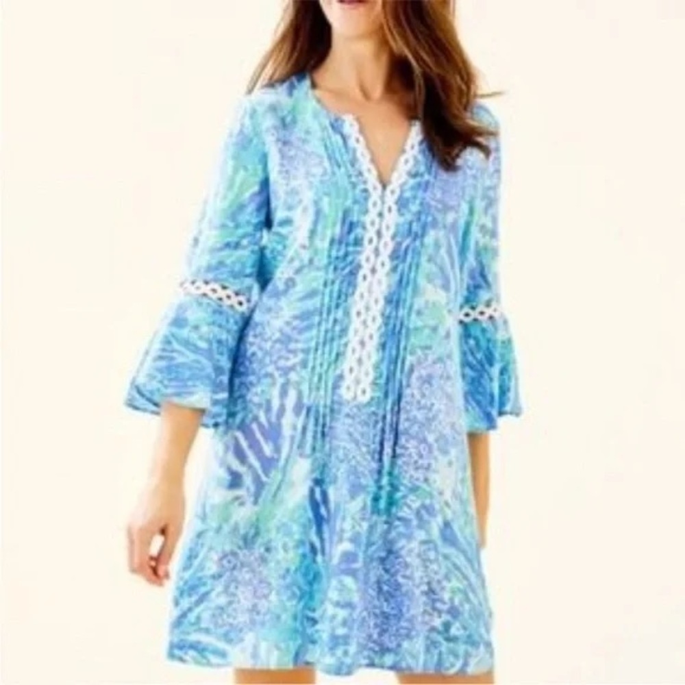 LILLY PULITZER Hollie Tunic Dress Hey Hey Soleil Bell Sleeves (1)